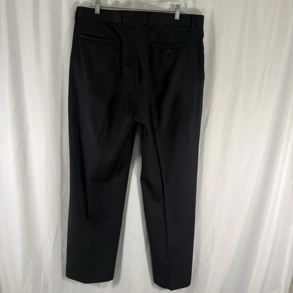 Banana Republic Wool Blend Dress Pants Men's 36x32 Black Striped Flat Front Pock